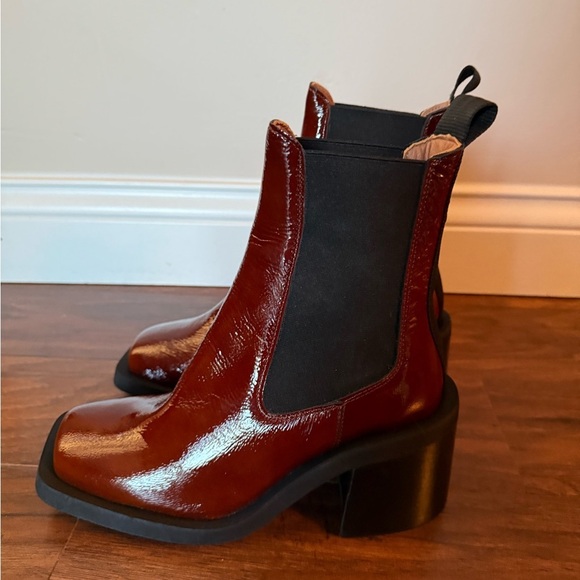 NWOT Ganni Elegant Chestnut Brown Leather Ankle Boots-Size 5, Euro 35 - Picture 4 of 12